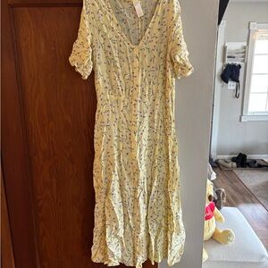 H&M Yellow Floral Midi Dress with Buttons